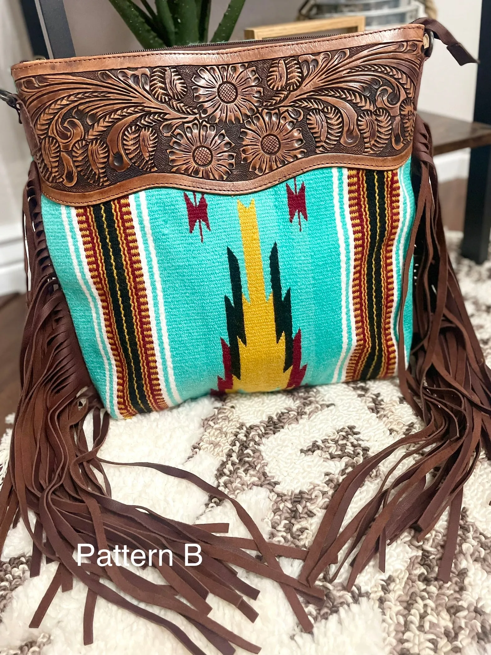 Mohave Red, Turquoise & Yellow Wool & Leather Bag