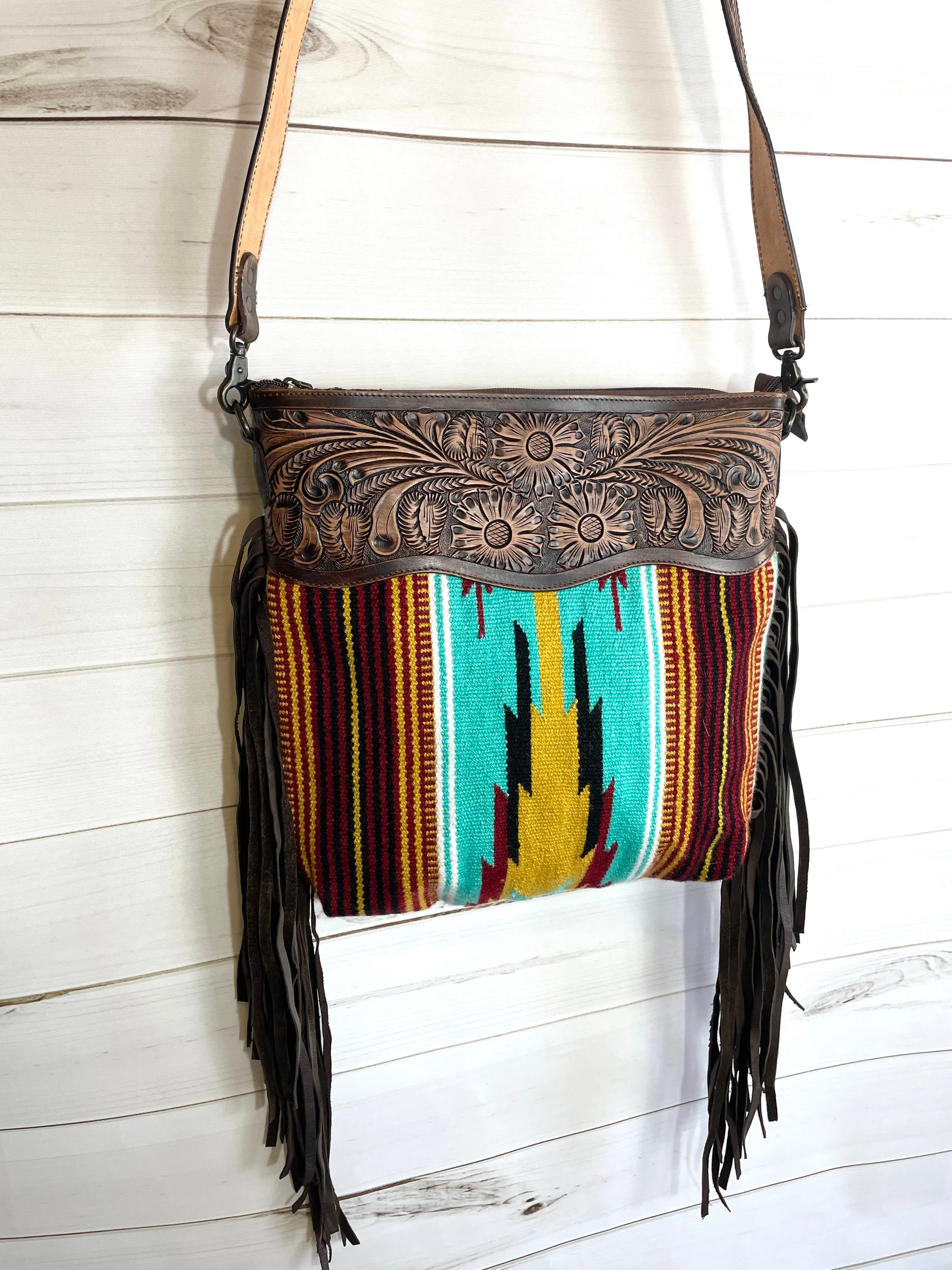 Mohave Red, Turquoise & Yellow Wool & Leather Bag