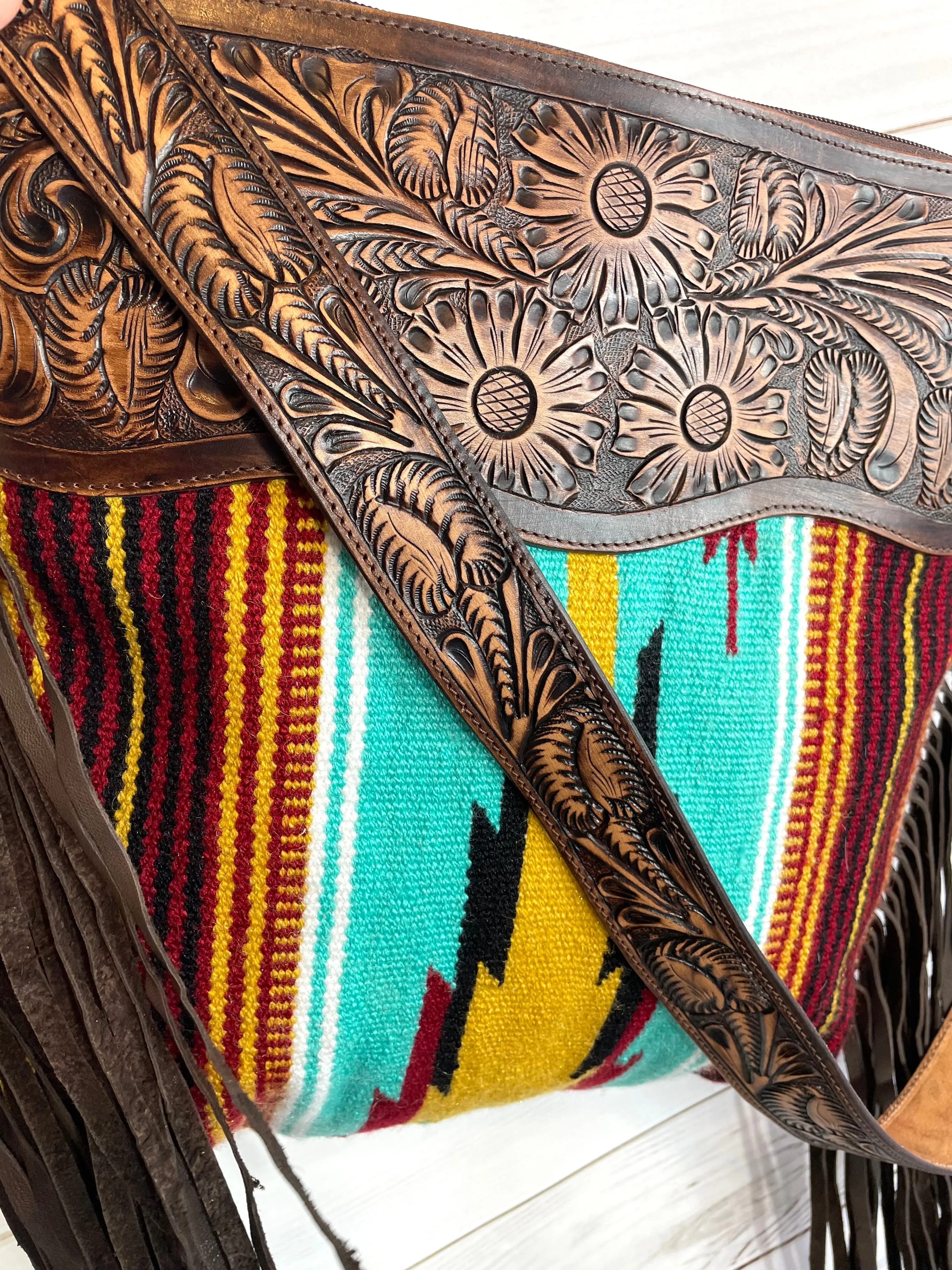 Mohave Red, Turquoise & Yellow Wool & Leather Bag