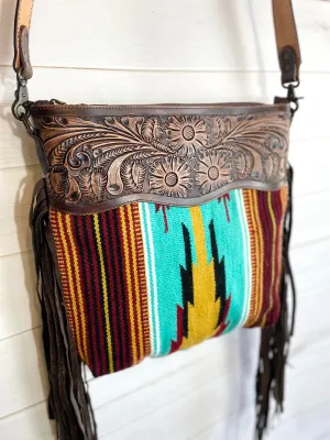 Mohave Red, Turquoise & Yellow Wool & Leather Bag