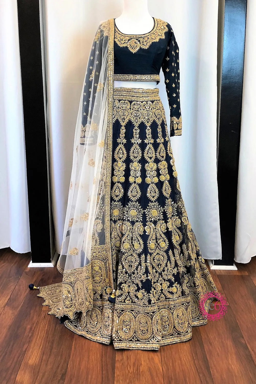 Navy Blue & Gold Embroidered Bridal Lehenga - Sample Sale