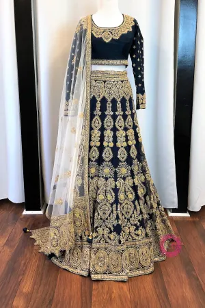 Navy Blue & Gold Embroidered Bridal Lehenga - Sample Sale