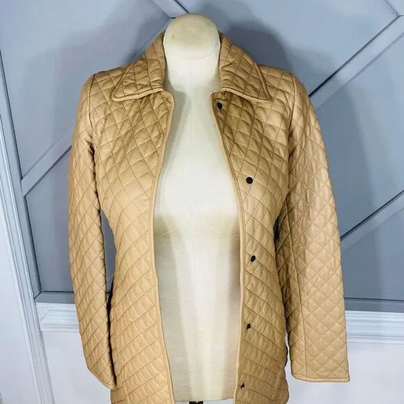 New Neiman Marcus Leather Collection Quilted Lamb Leather Trench Coat Neutral Ca