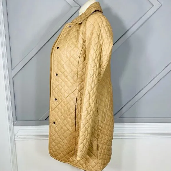 New Neiman Marcus Leather Collection Quilted Lamb Leather Trench Coat Neutral Ca