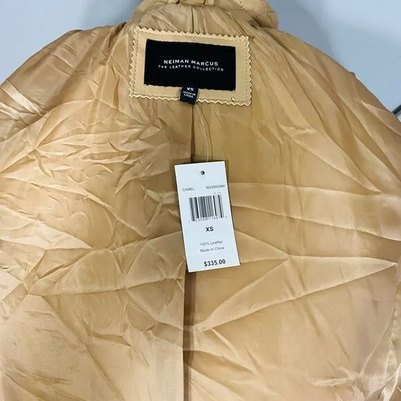 New Neiman Marcus Leather Collection Quilted Lamb Leather Trench Coat Neutral Ca