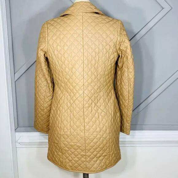 New Neiman Marcus Leather Collection Quilted Lamb Leather Trench Coat Neutral Ca