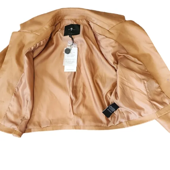 NWT 7 For All Mankind Faux Leather Crop Jacket Sz M caramel tan