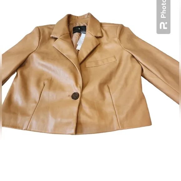 NWT 7 For All Mankind Faux Leather Crop Jacket Sz M caramel tan