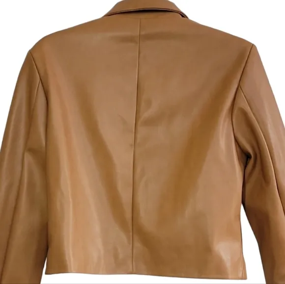 NWT 7 For All Mankind Faux Leather Crop Jacket Sz M caramel tan