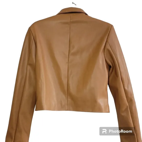 NWT 7 For All Mankind Faux Leather Crop Jacket Sz M caramel tan