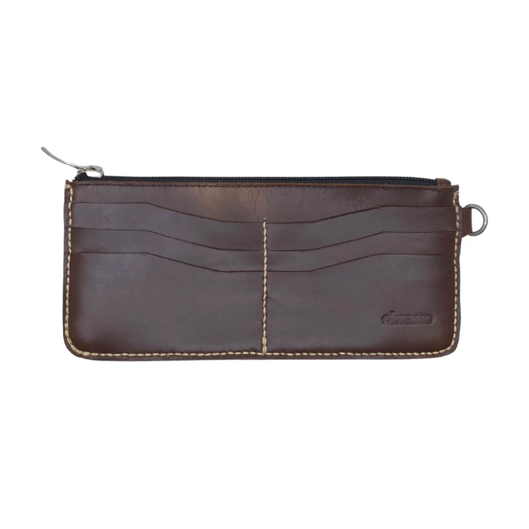 Obrano Long Leather and Heritage Weaves Minimalist Wallet