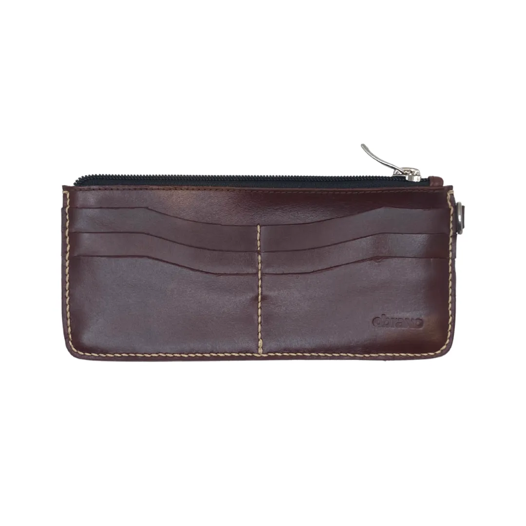 Obrano Long Leather and Heritage Weaves Minimalist Wallet