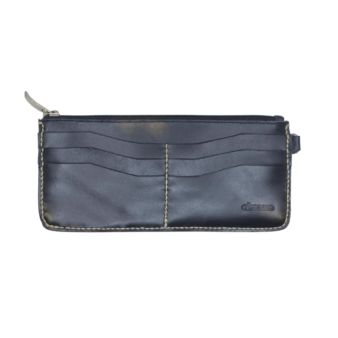 Obrano Long Leather and Heritage Weaves Minimalist Wallet