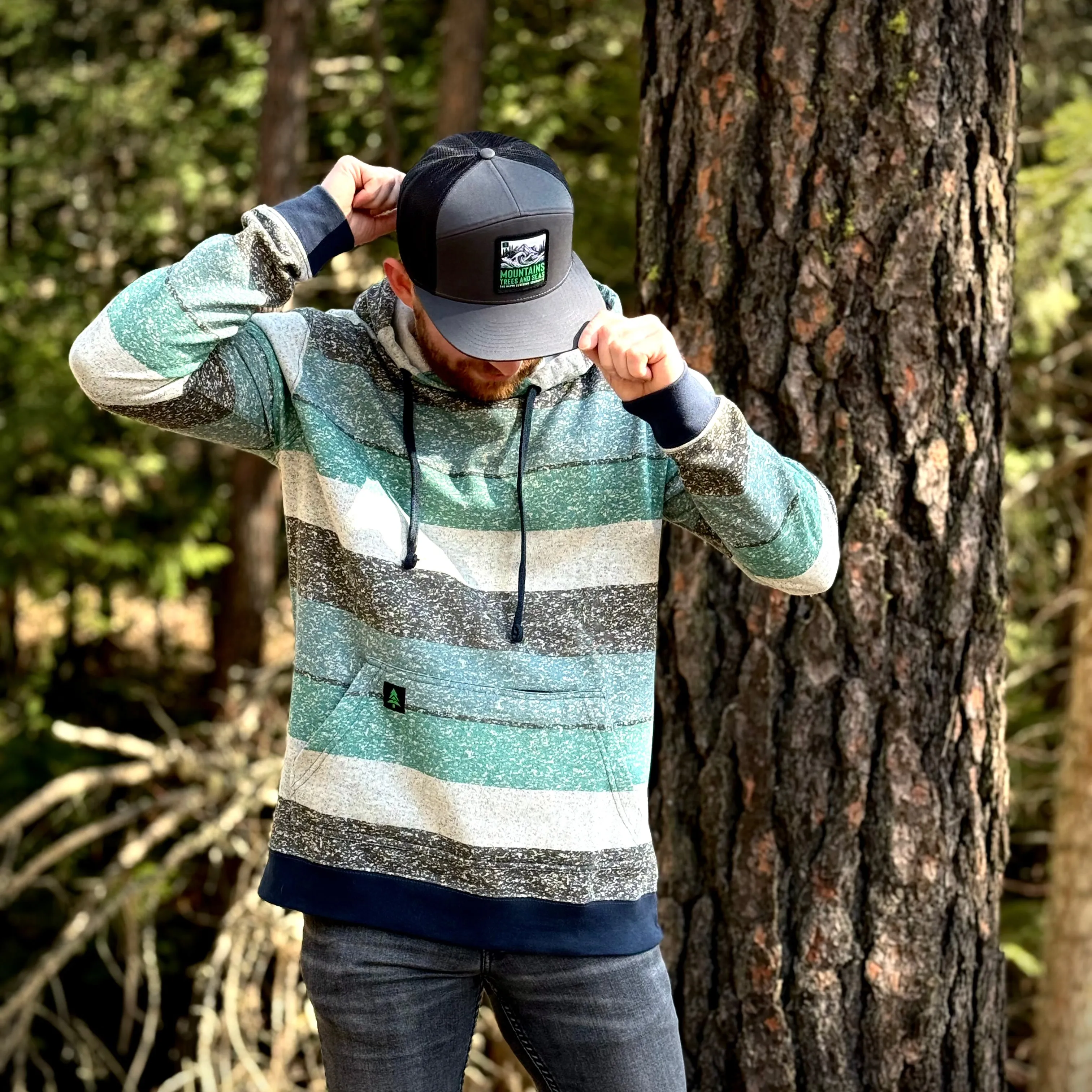 Oceanside Fleece Mid-weight Hoodie w/ Mountain Tree