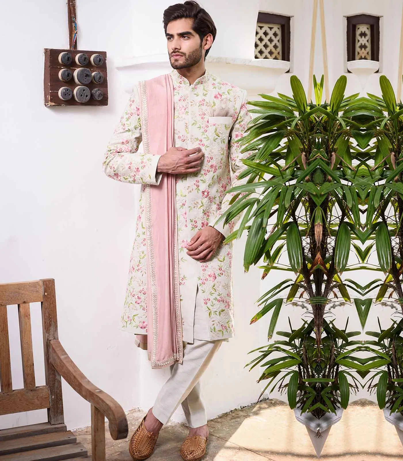 OFF WHITE RAWSILK SHERWANI SET