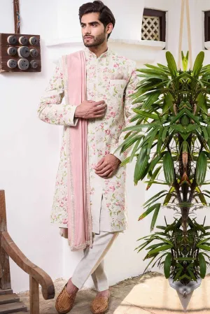 OFF WHITE RAWSILK SHERWANI SET