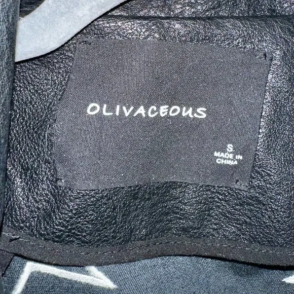Olivaceous Black Star Print Faux Leather Moto Jacket Size Small