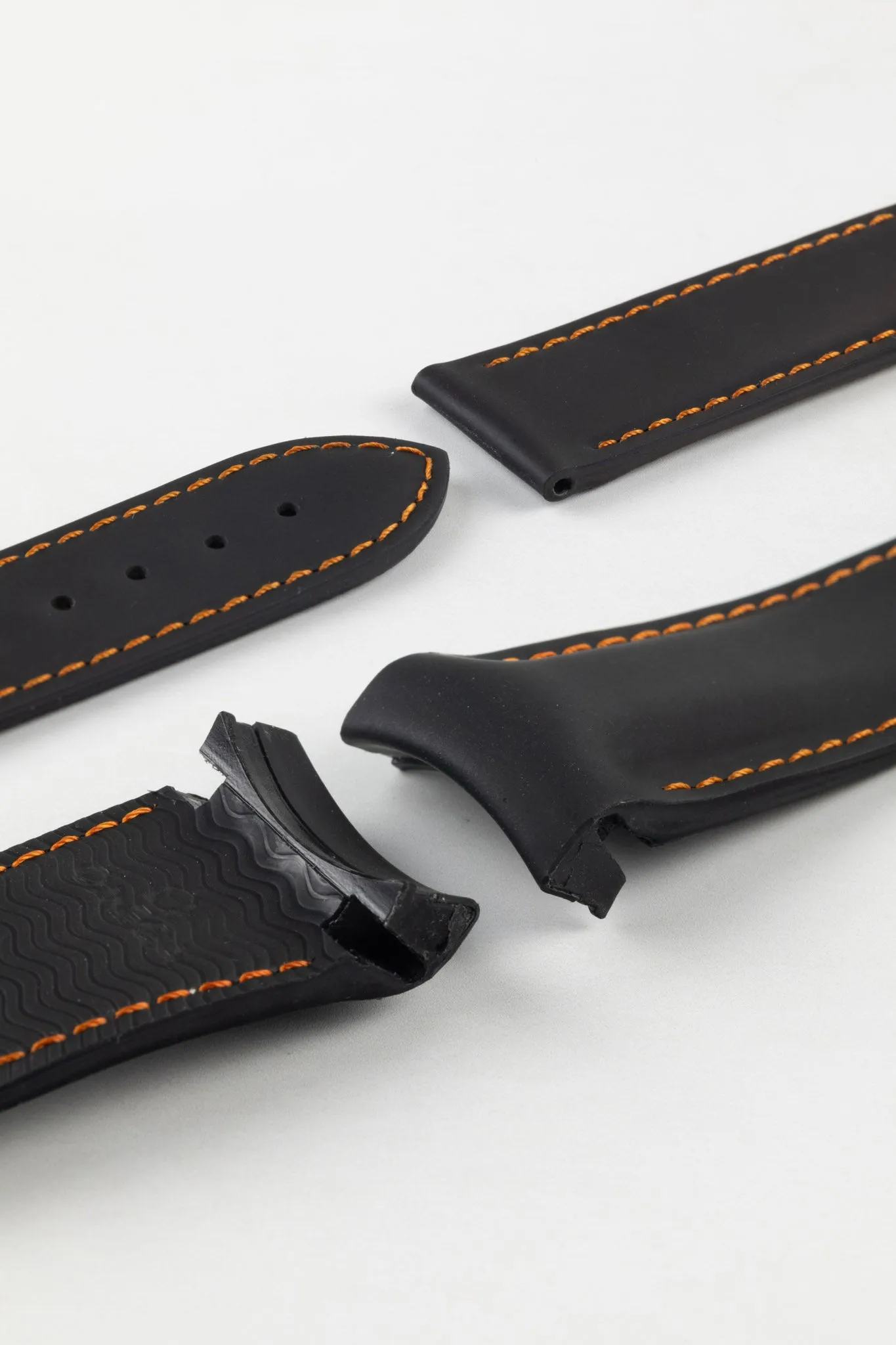 OMEGA Planet Ocean Deployment Rubber Watch Strap in BLACK / ORANGE