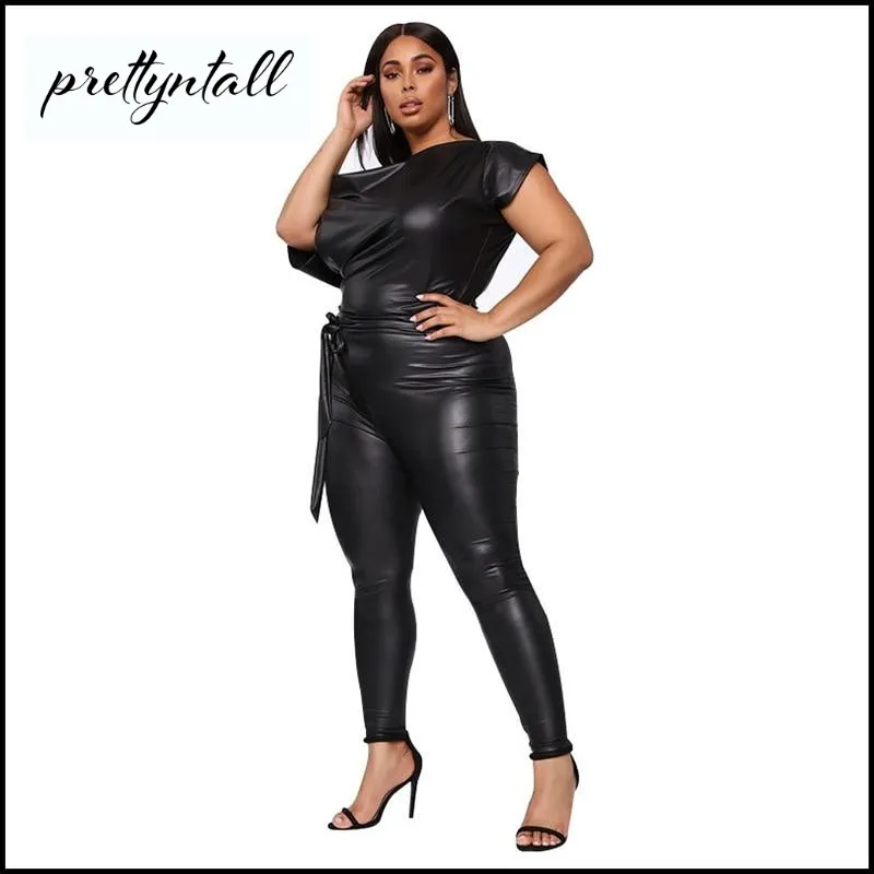 One Shoulder Faux Leather Jumpsuit
