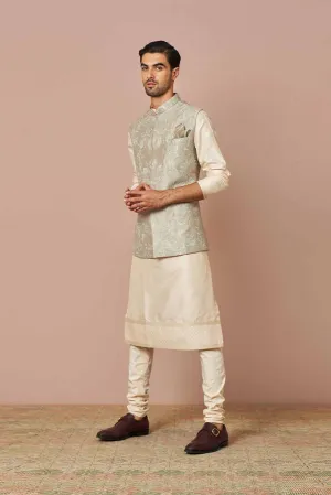 PALE BLUE RAWSILK RUE THREADWORK BANDI SET