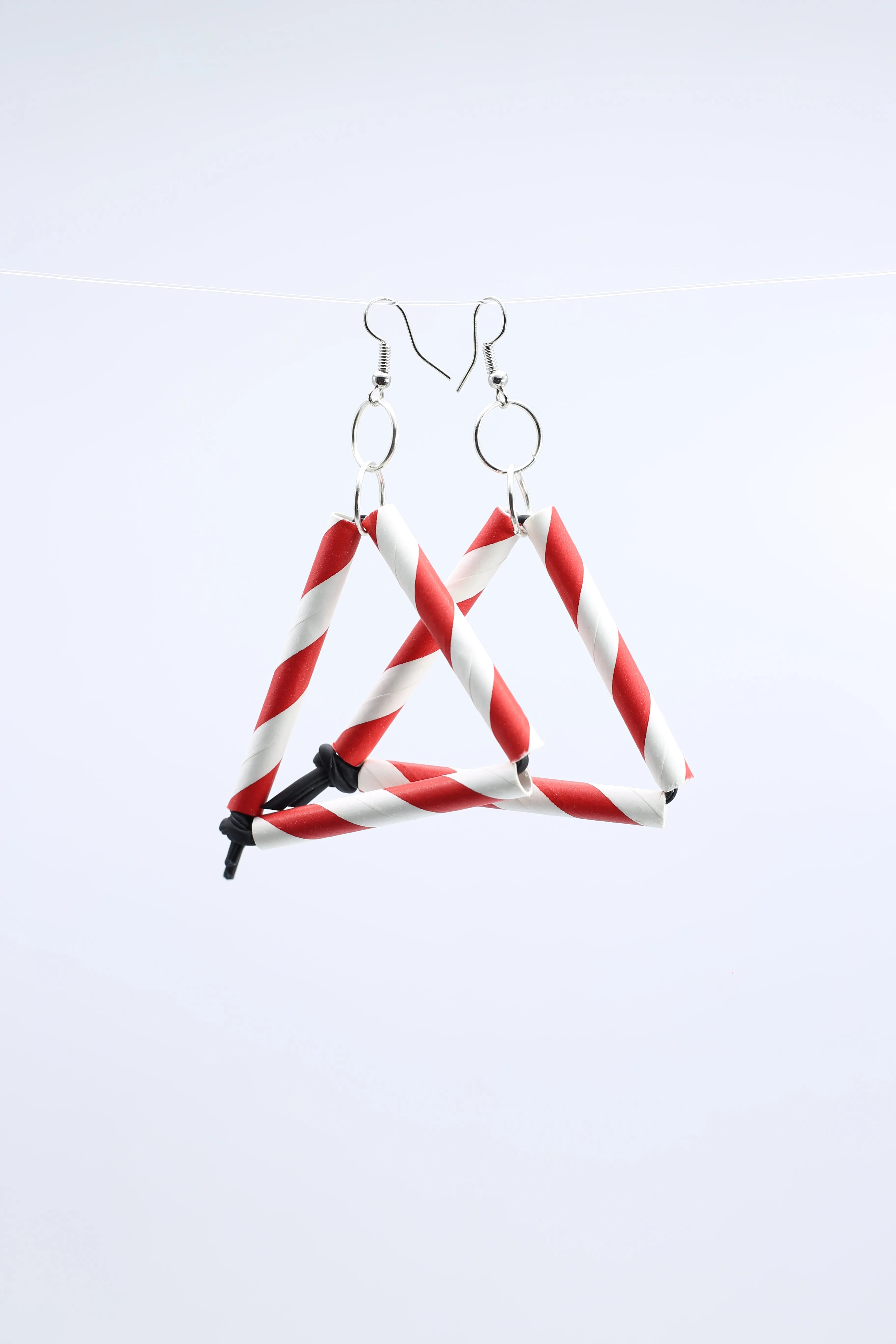 Paper Straw Triangle on Leatherette Earrings