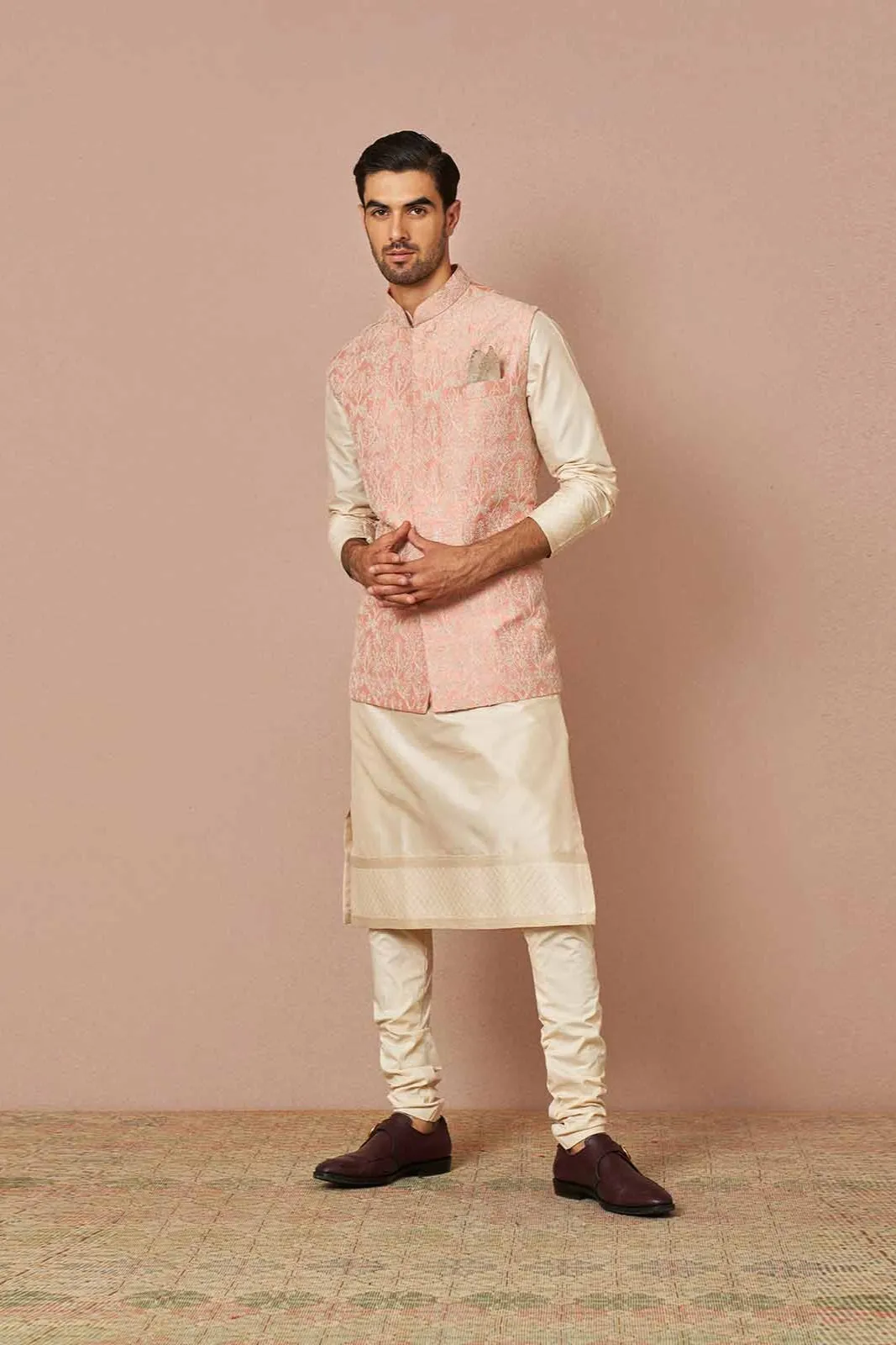 PASTEL PINK RAWSILK ARMAAN EMBROIDERED BANDI SET