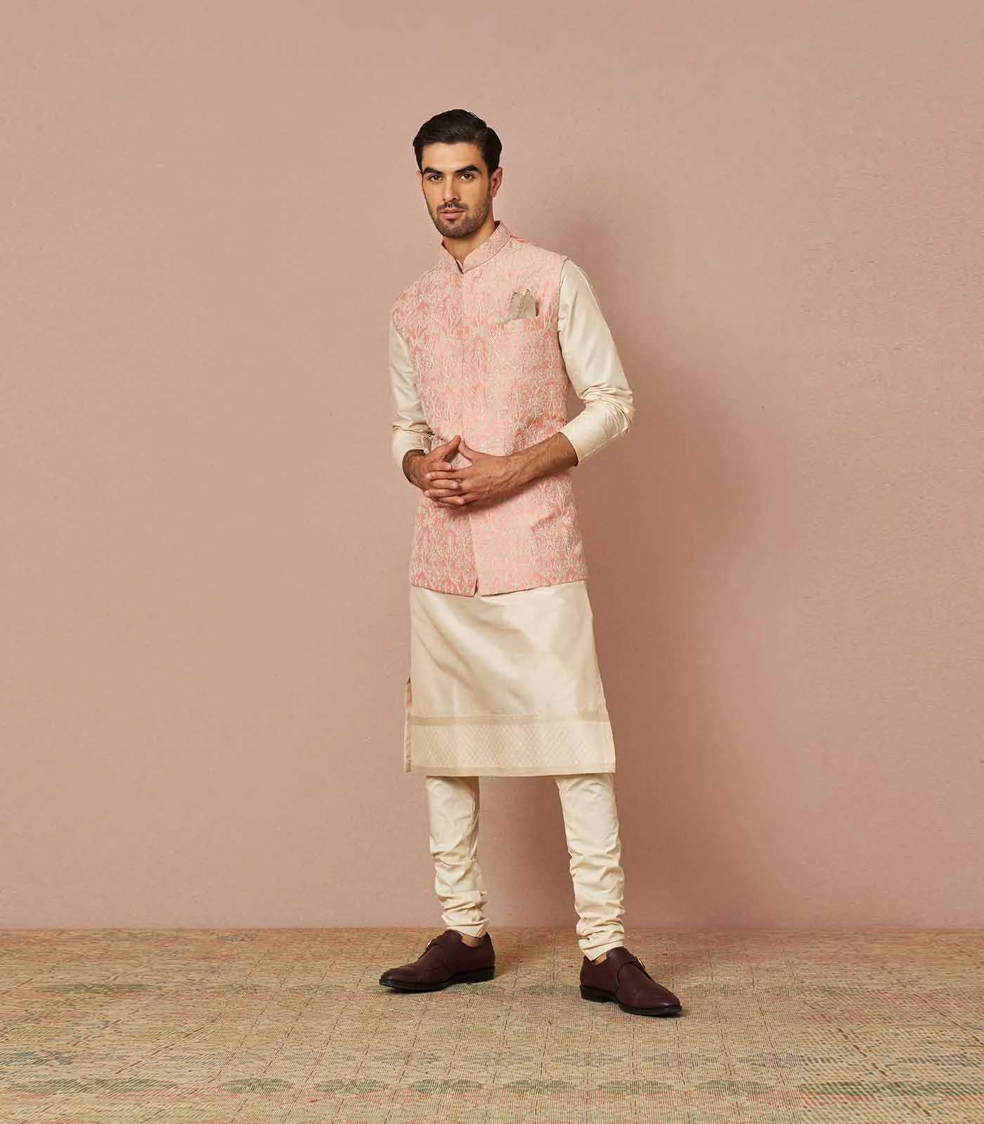 PASTEL PINK RAWSILK ARMAAN EMBROIDERED BANDI SET