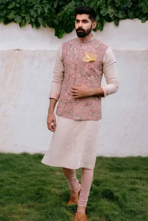 PEACH BANDI SET WITH FLORAL THREADWORK