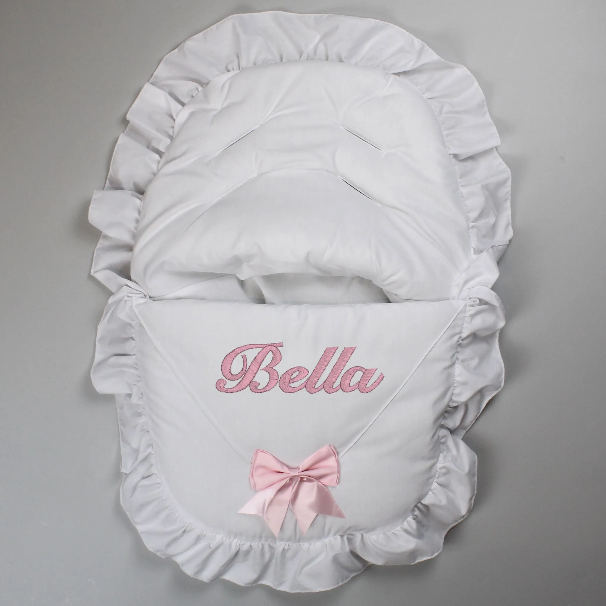 Personalised Car Seat / Cosy Toes - White With Pink Bow