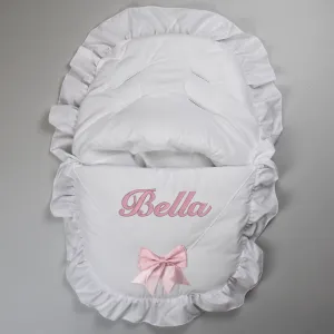 Personalised Car Seat / Cosy Toes - White With Pink Bow