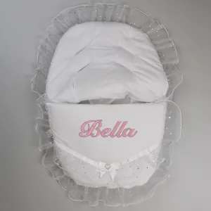 Personalised Fancy Car Seat Cosy Toes / Footmuff - White