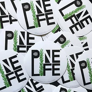 Pine Life Round Sticker 3" - White