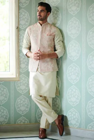 PINK RAWSILK PEARL EMBROIDERED BANDI SET