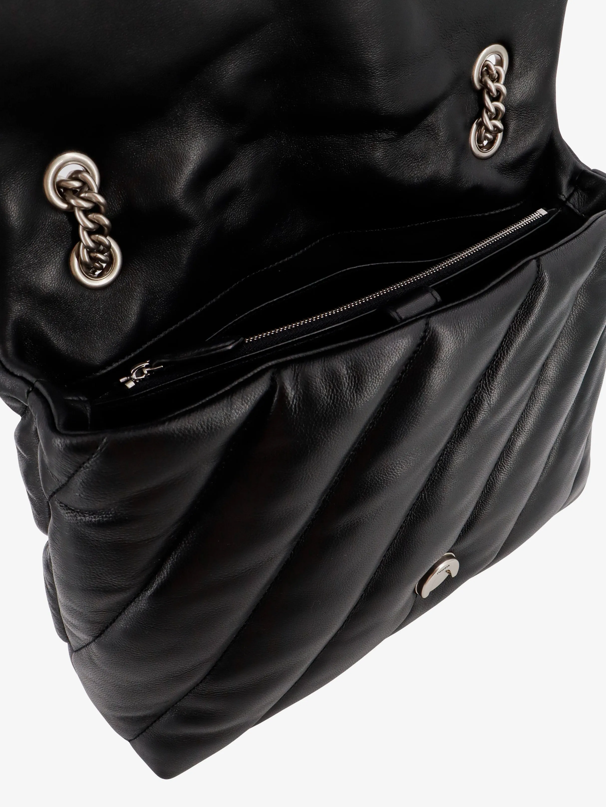 Pinko Matelass�� Leather Shoulder Bag With Iconic Love Birds Buckle