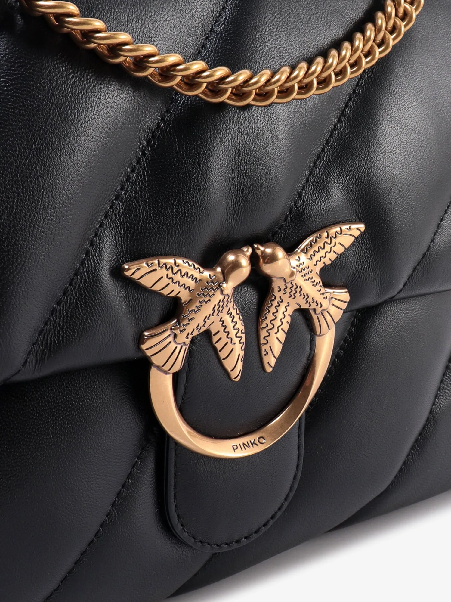 Pinko Matelass�� Leather Shoulder Bag With Iconic Love Birds Buckle