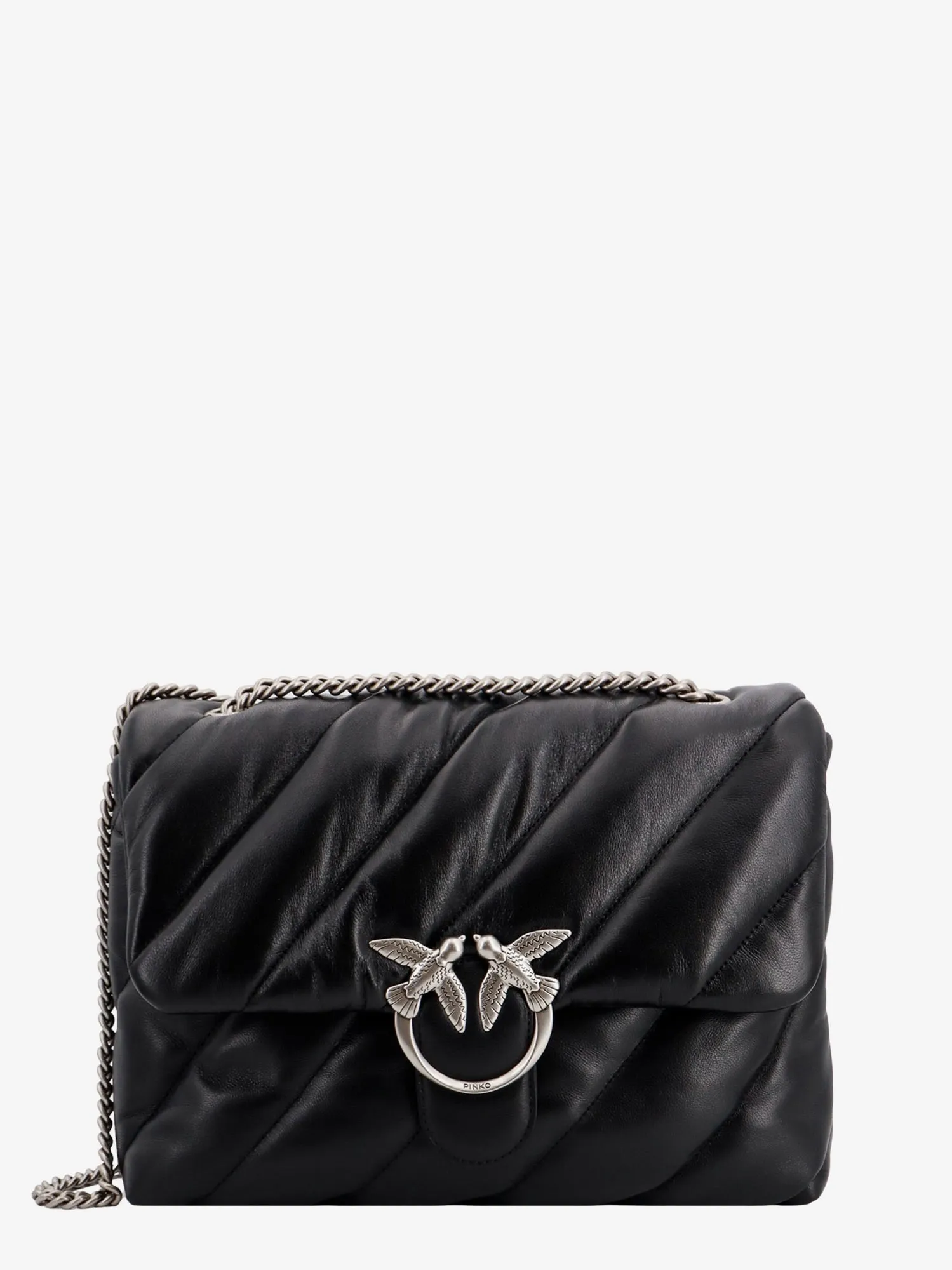 Pinko Matelass�� Leather Shoulder Bag With Iconic Love Birds Buckle