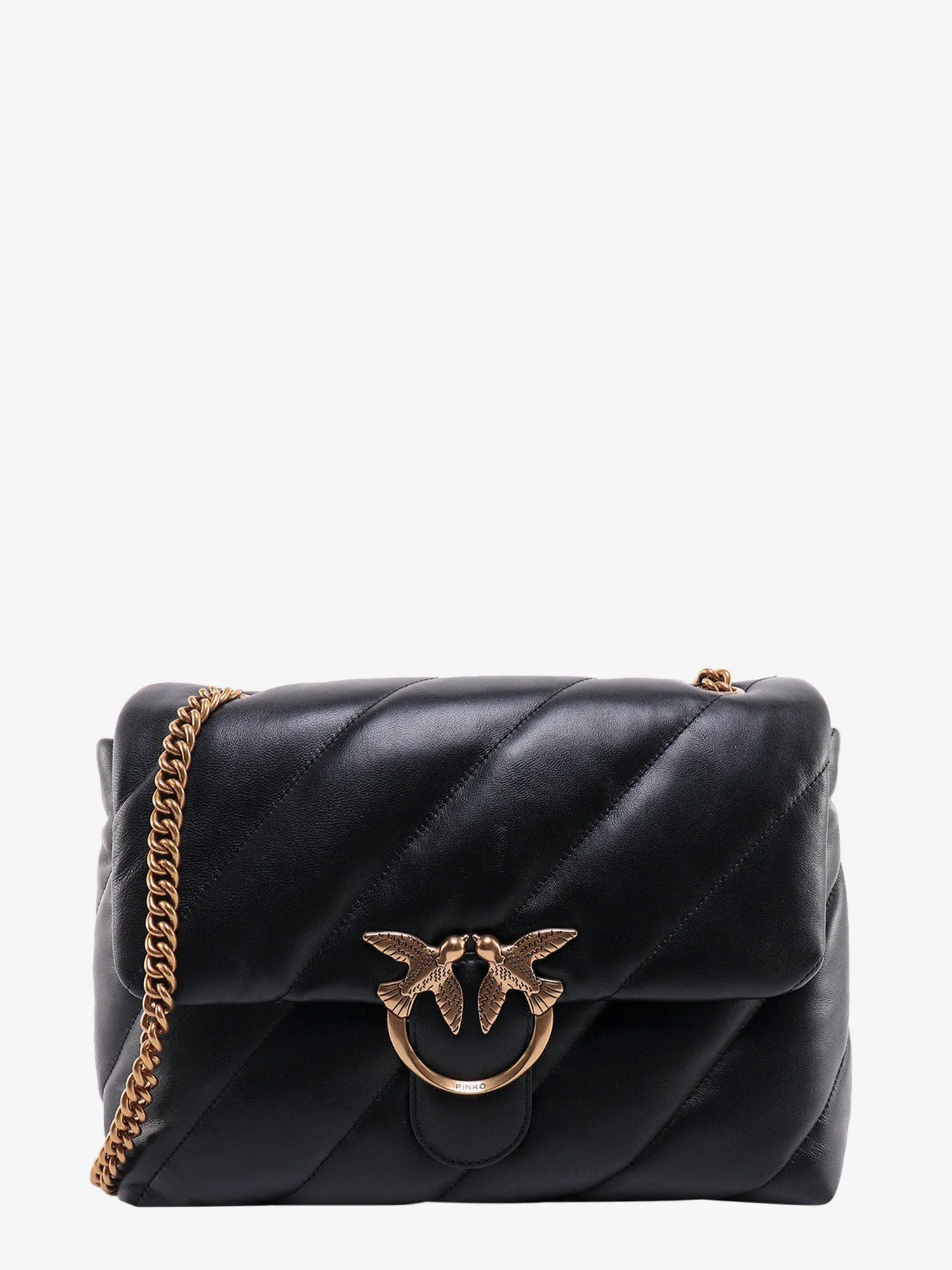 Pinko Matelass�� Leather Shoulder Bag With Iconic Love Birds Buckle