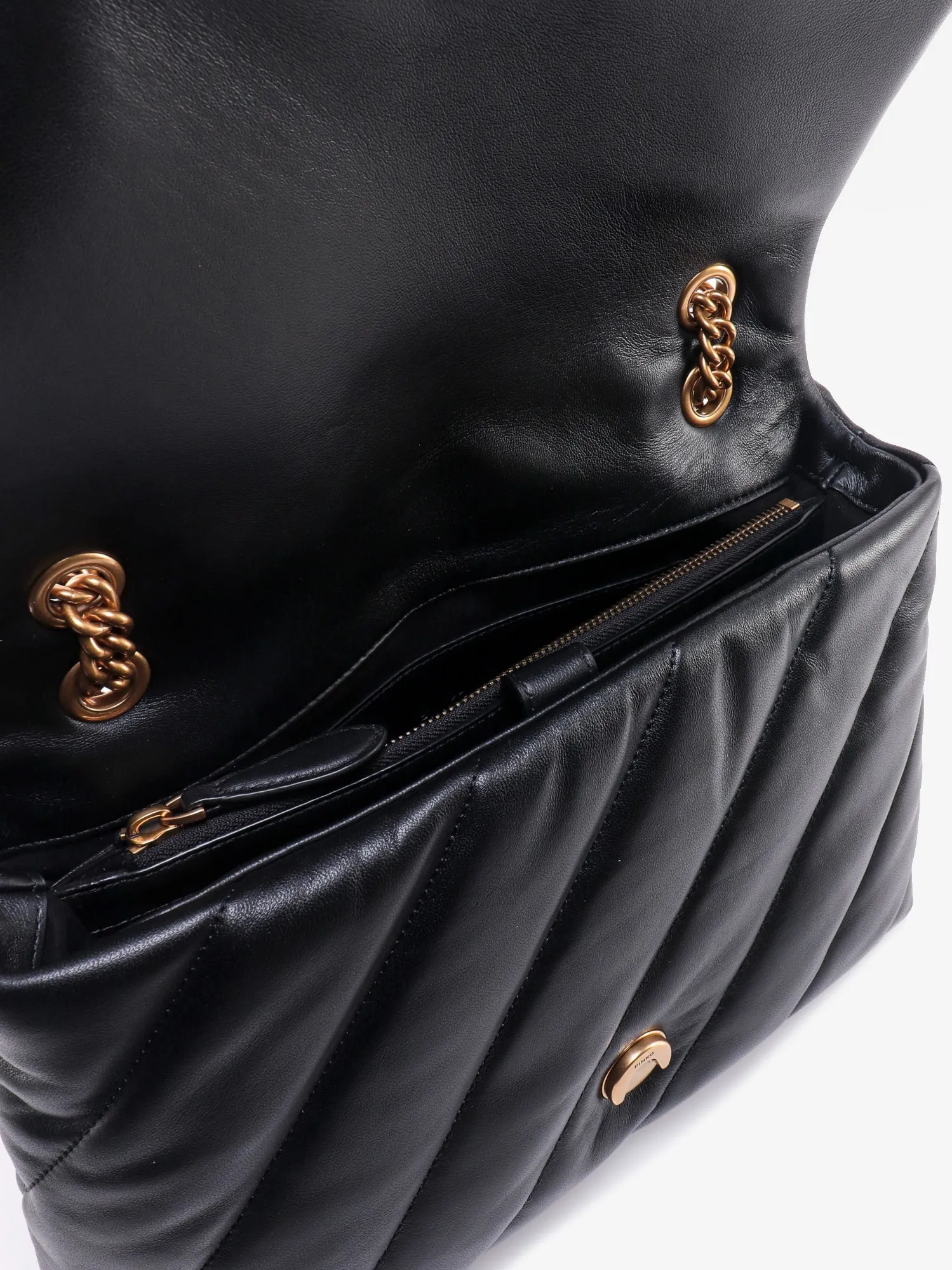 Pinko Matelass�� Leather Shoulder Bag With Iconic Love Birds Buckle