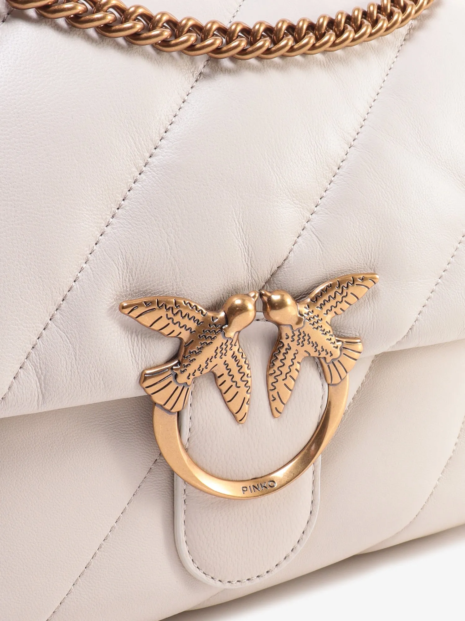 Pinko Matelass�� Leather Shoulder Bag With Iconic Love Birds Buckle