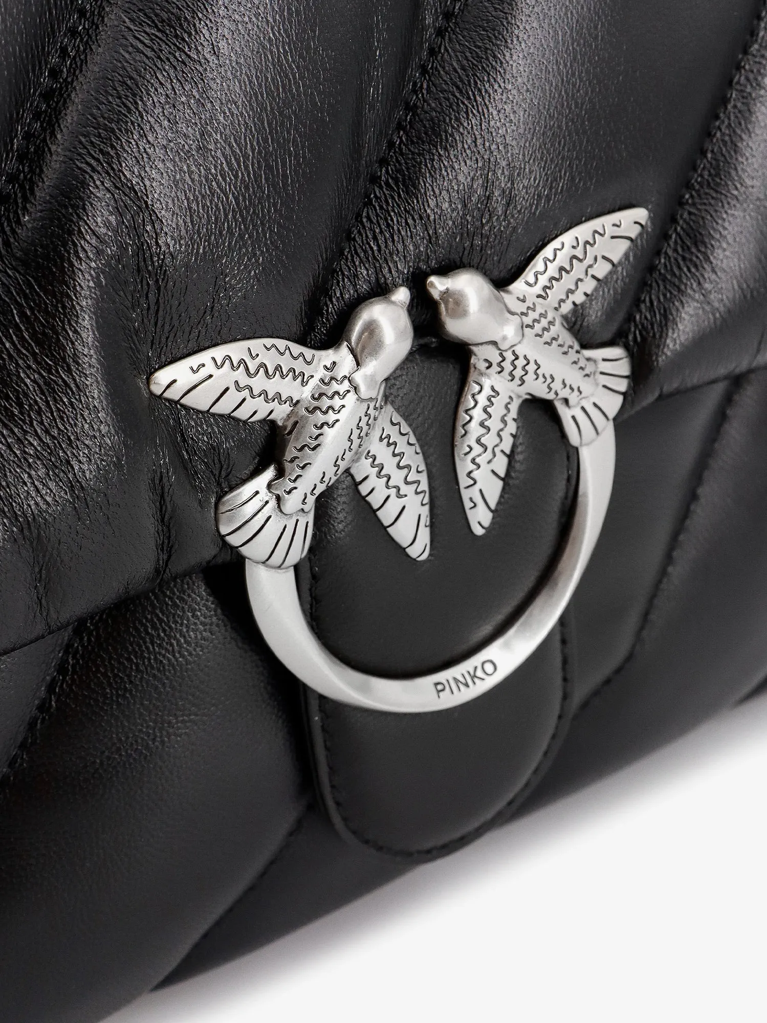 Pinko Matelass�� Leather Shoulder Bag With Iconic Love Birds Buckle