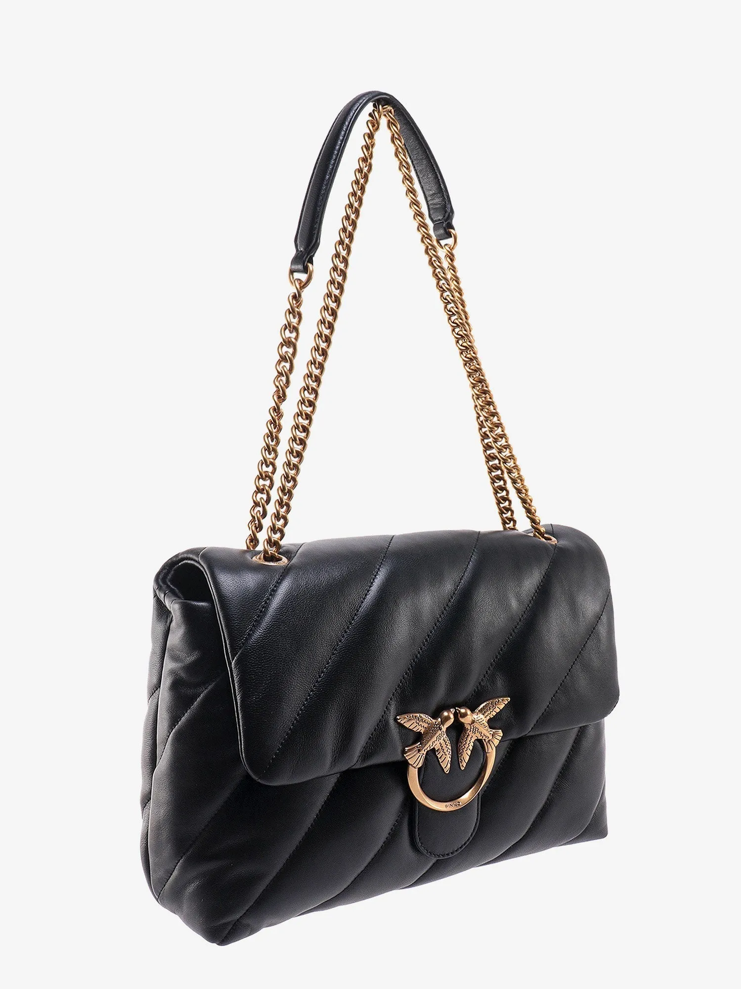 Pinko Matelass�� Leather Shoulder Bag With Iconic Love Birds Buckle