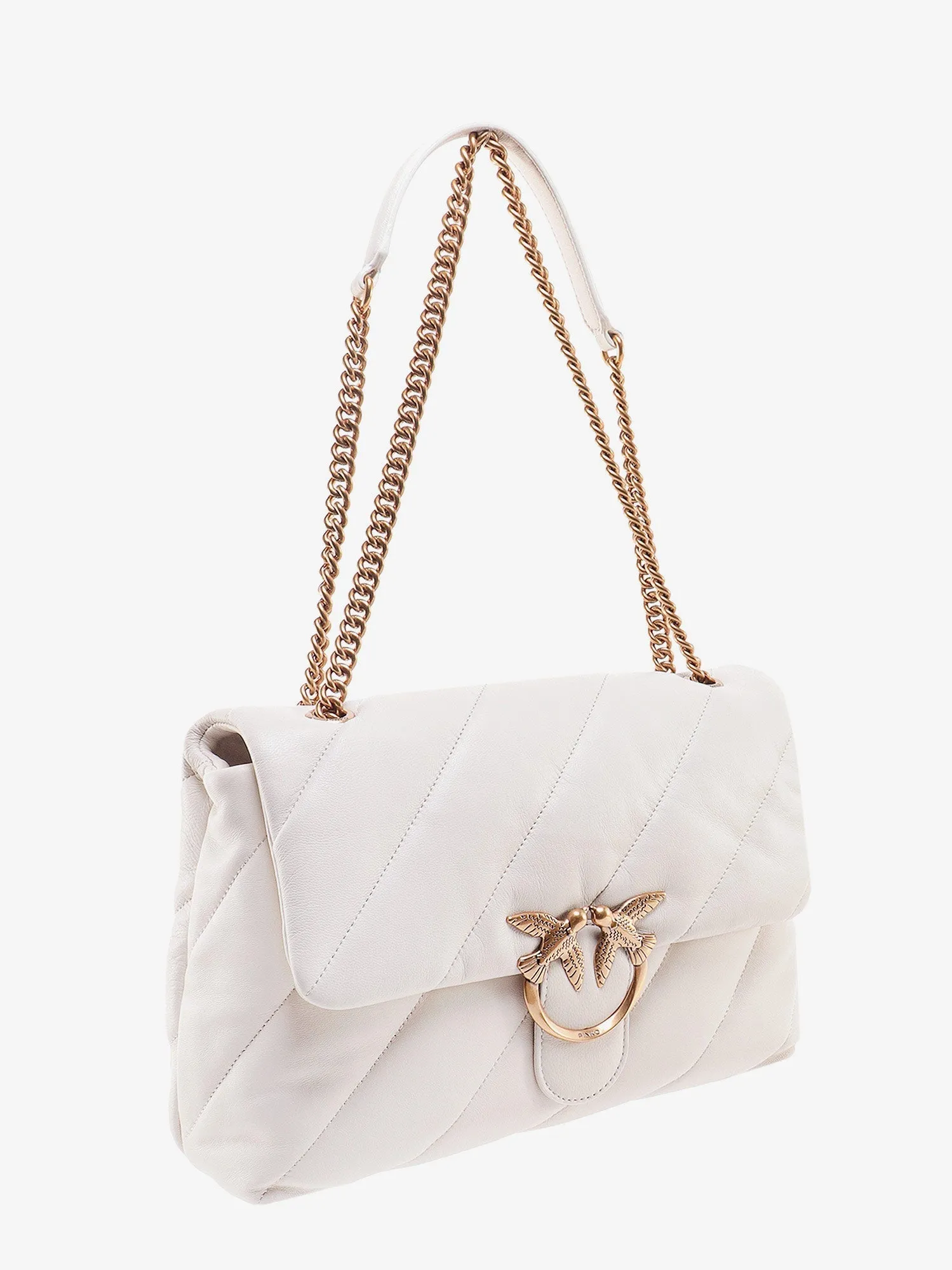 Pinko Matelass�� Leather Shoulder Bag With Iconic Love Birds Buckle