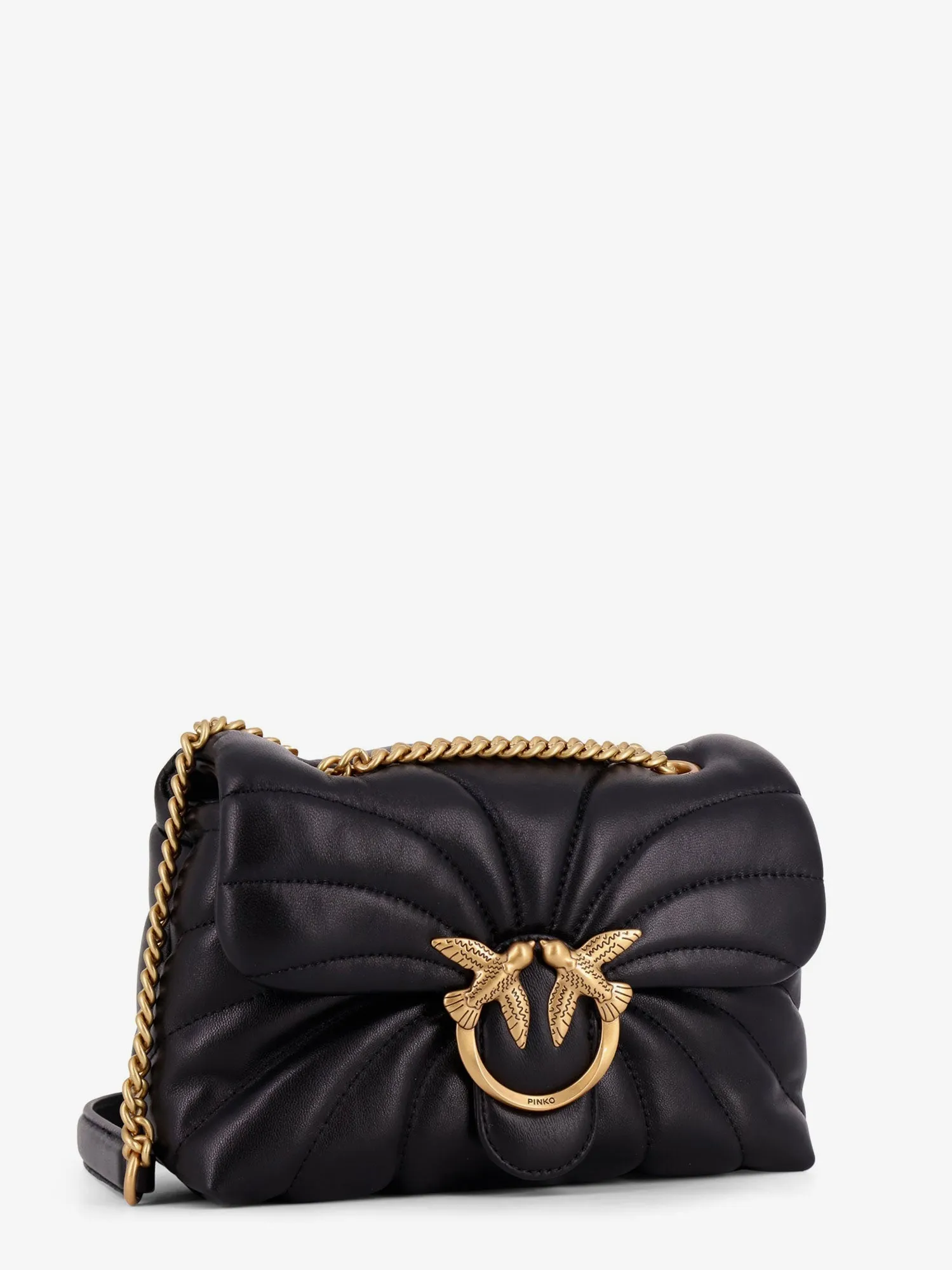 Pinko Matelass�� Leather Shoulder Bag With Love Birds Buckle