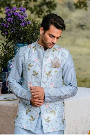 POWDER BLUE BANDI SET WITH FLORAL SHERWANI