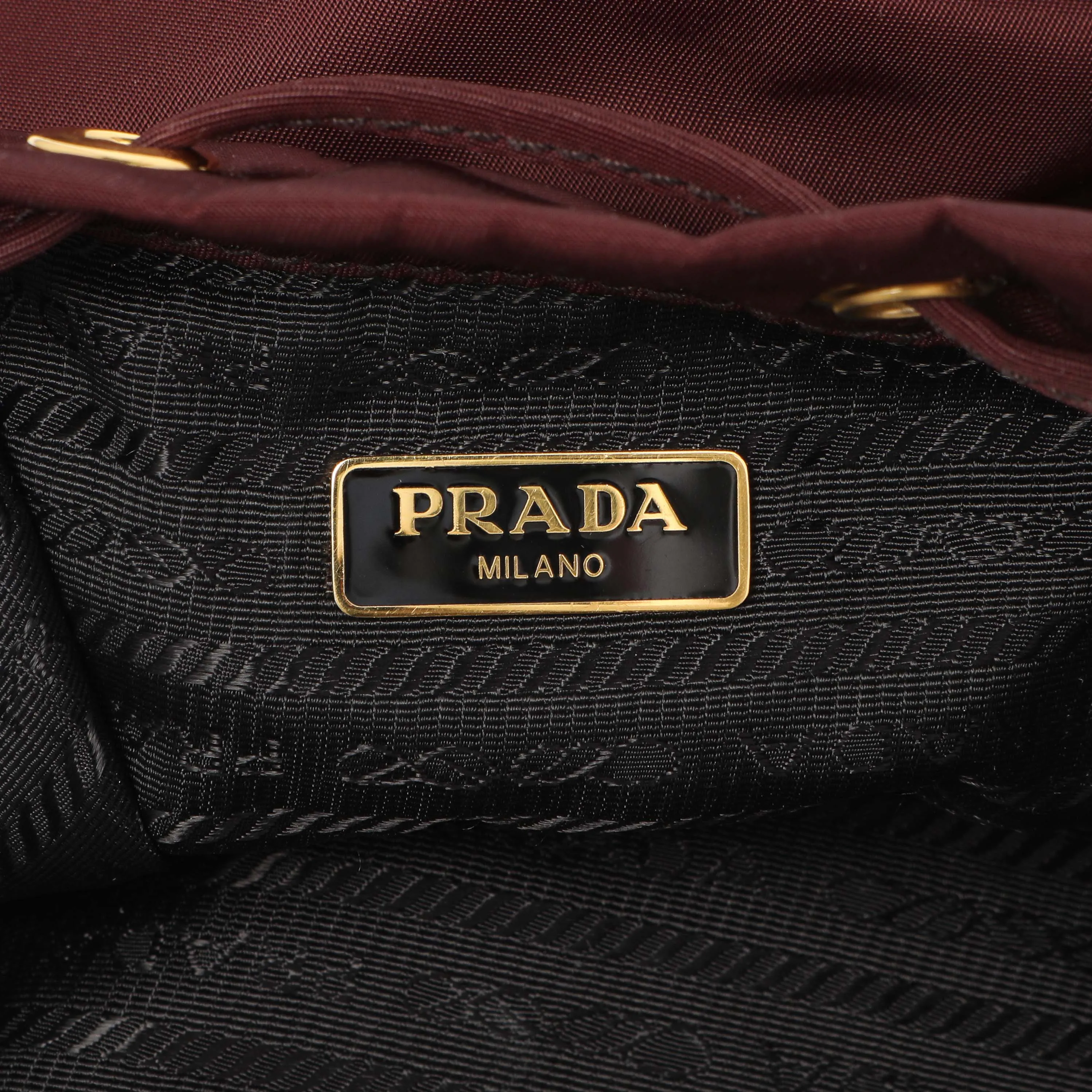 Prada Burgundy Re-Nylon Saffiano Duet Bucket Crossbody Bag