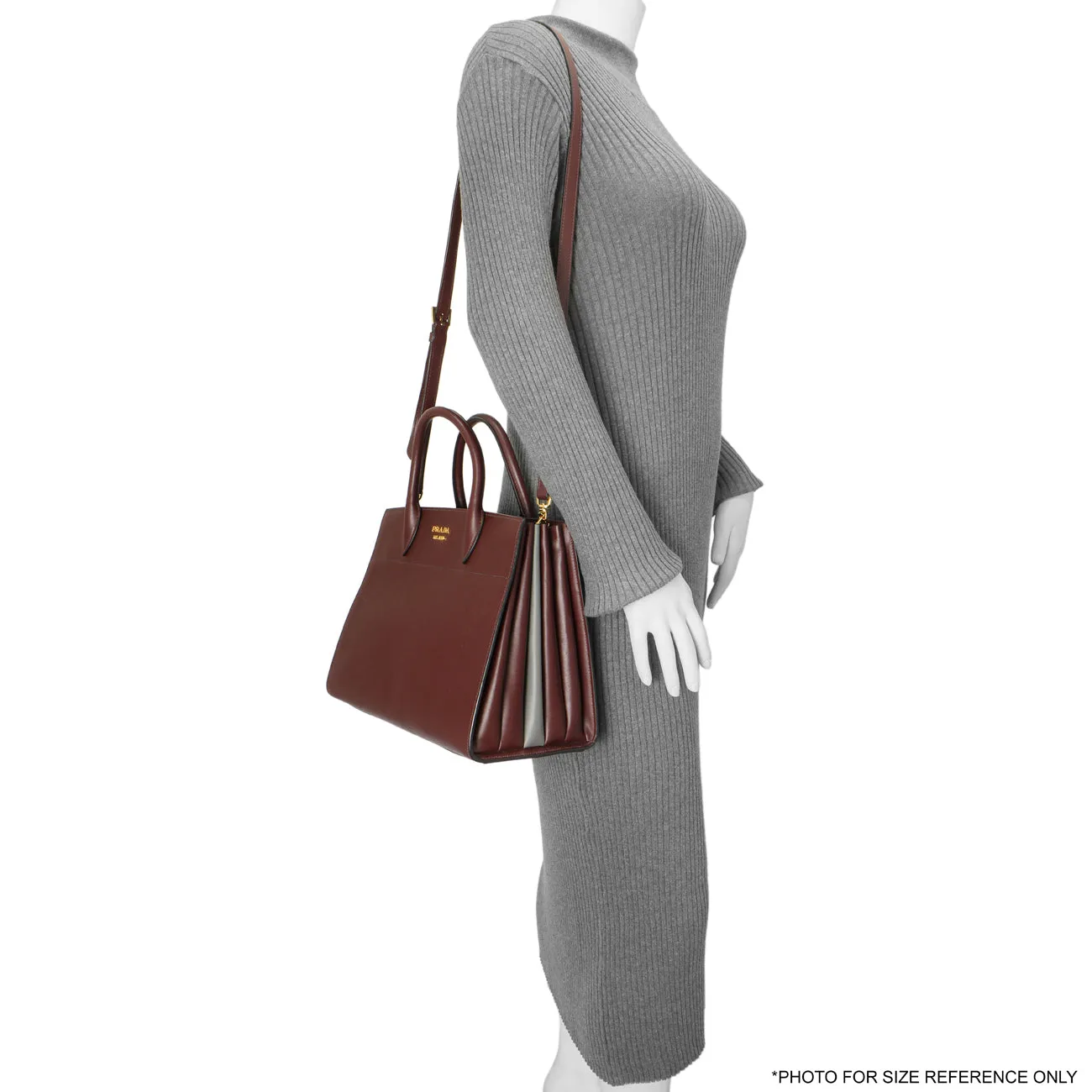Prada Burgundy Saffiano City Calfskin Bibliotheque Top Handle