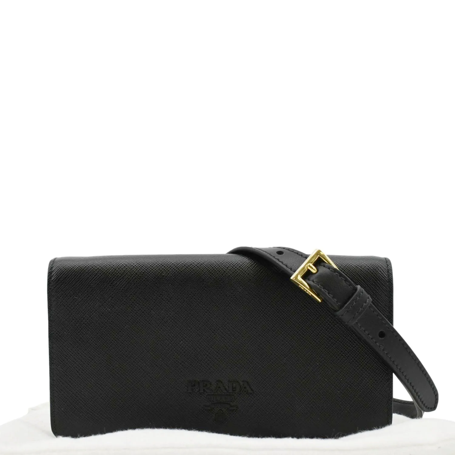 PRADA Saffiano Leather Crossbody Wallet Black