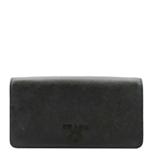 PRADA Saffiano Leather Crossbody Wallet Black