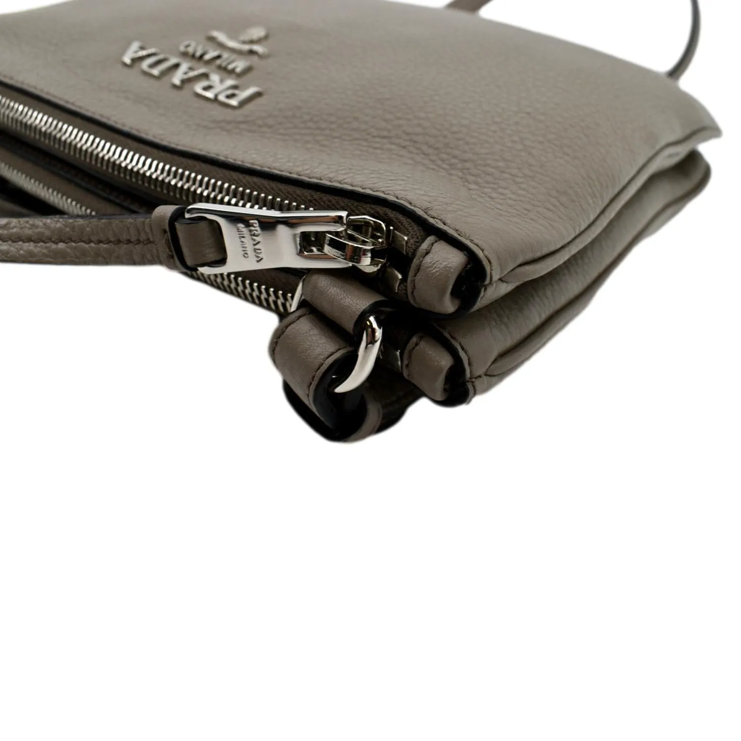 PRADA Vitello Phenix Leather Crossbody Bag Beige