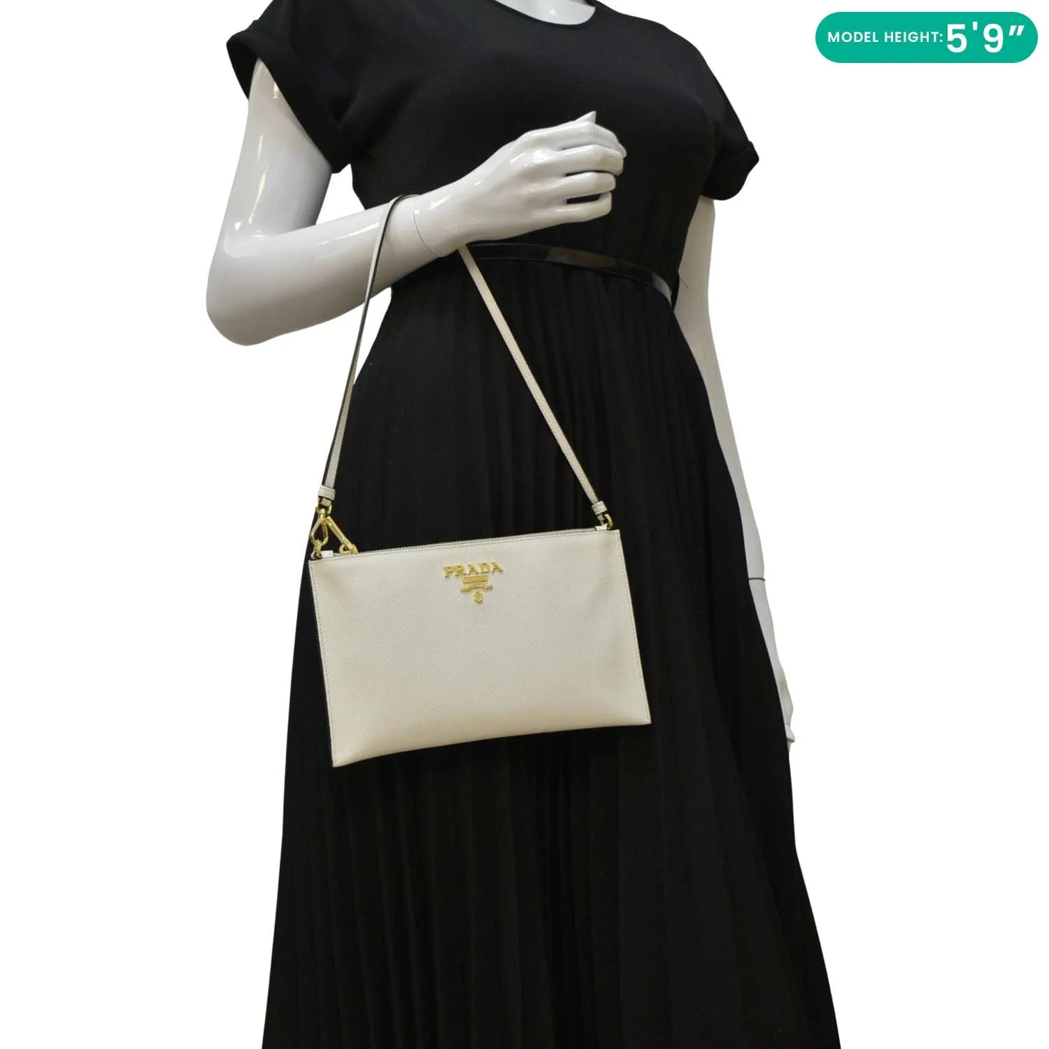 PRADA Vitello Phenix Mini Saffiano Leather Shoulder Bag White